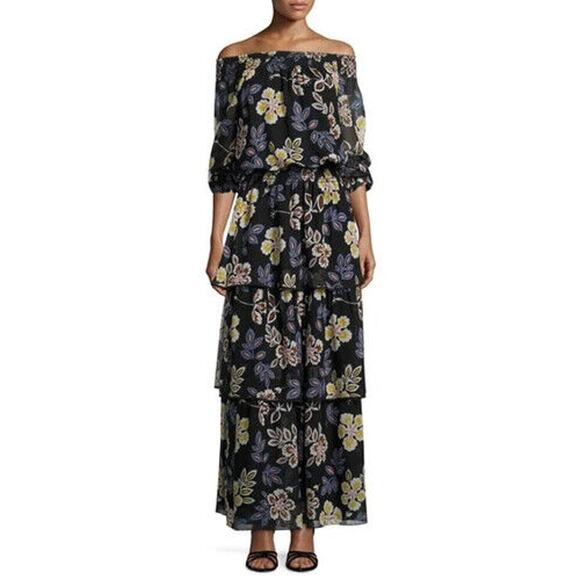 Tory Burch Silk Floral Indie Tiered Maxi Dress Size 0 Hopewell Runs Large #1A459 - Picture 4 of 12